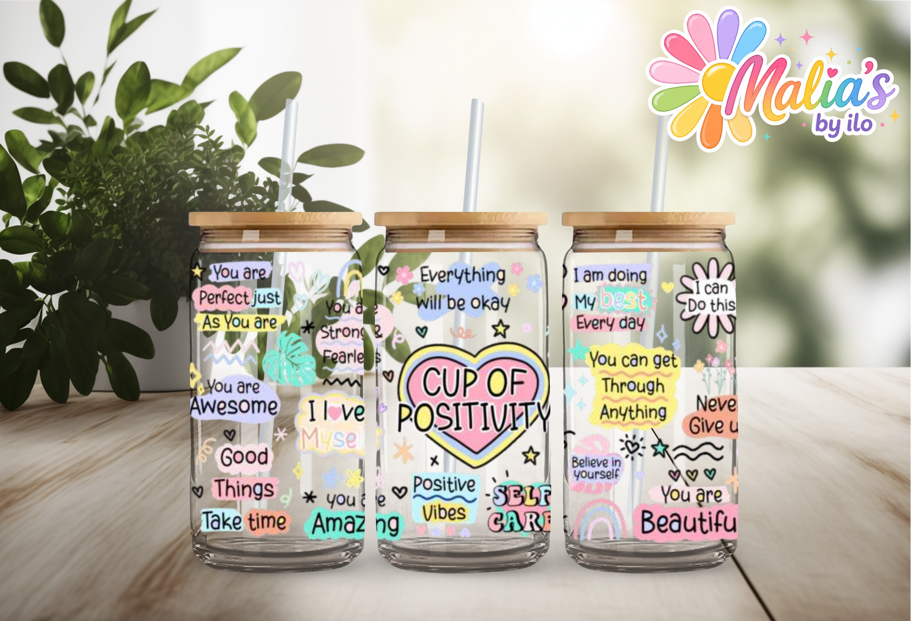 UV DTF Wrap 16oz | Cup of Positivity| Transfer Ready to Apply