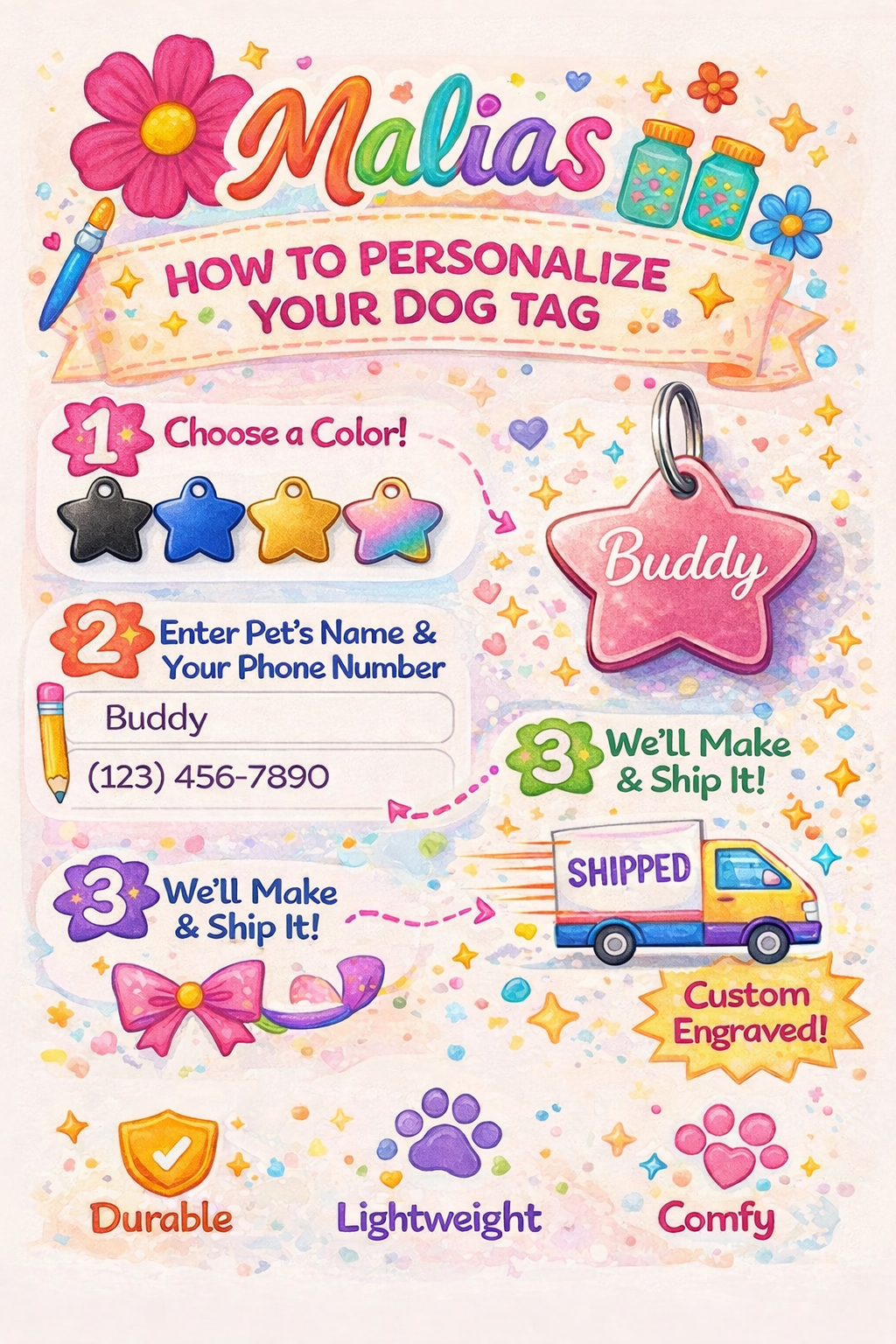 Custom Cat Face ID Tag | Personalized Pet Name Tag