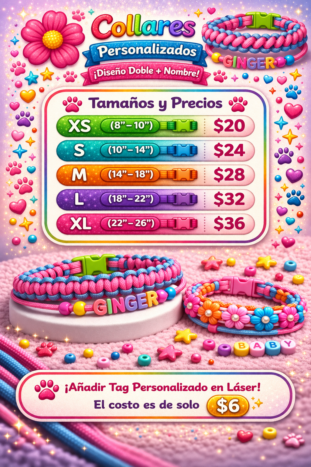 Colorful Handmade Dog Collar | Durable Pet Collar | Custom Size Dog Collar for Small & Medium Dogs