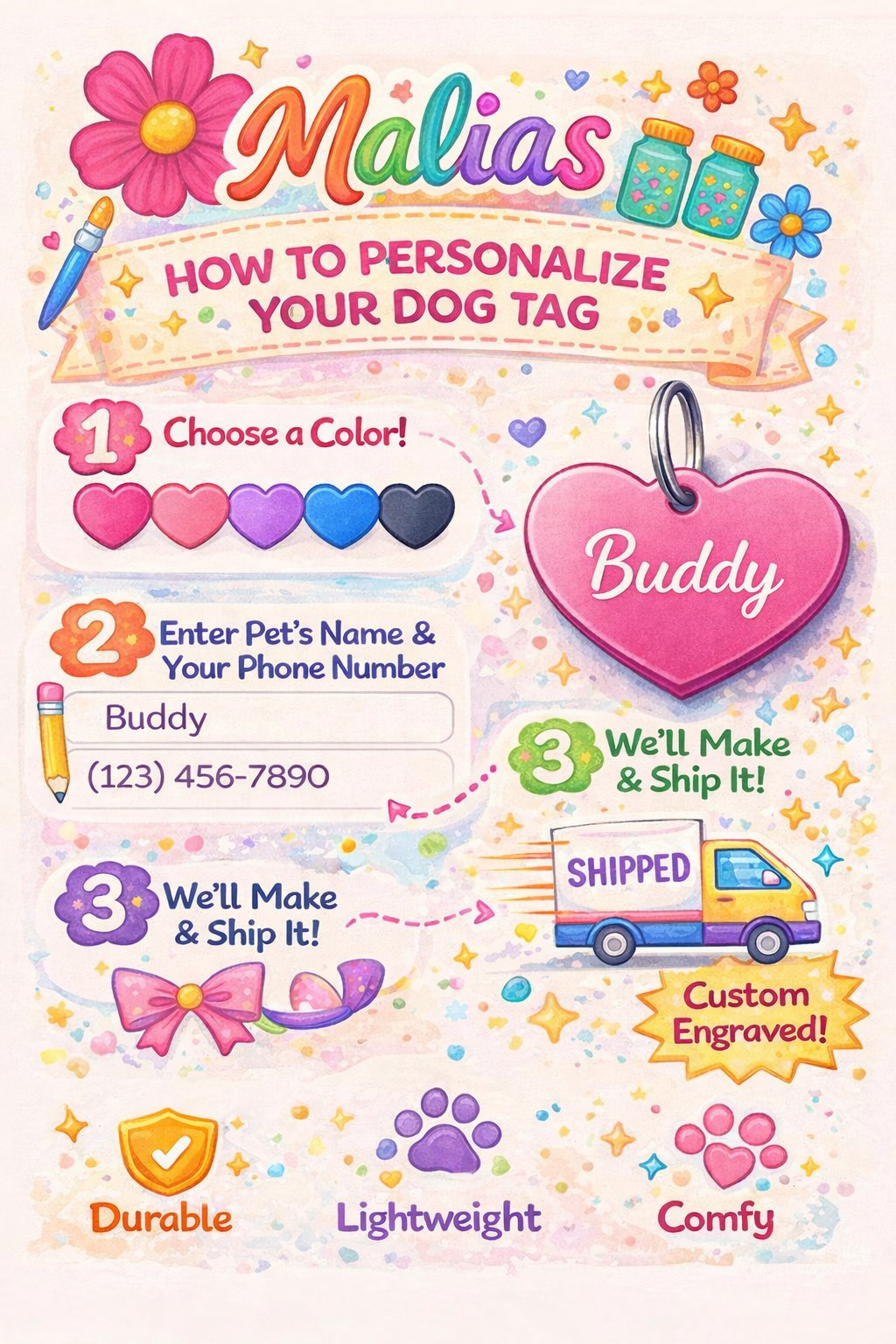 Personalized Pet ID Tag for Dogs & Cats | Custom Name Tag | Malias By Ilo
